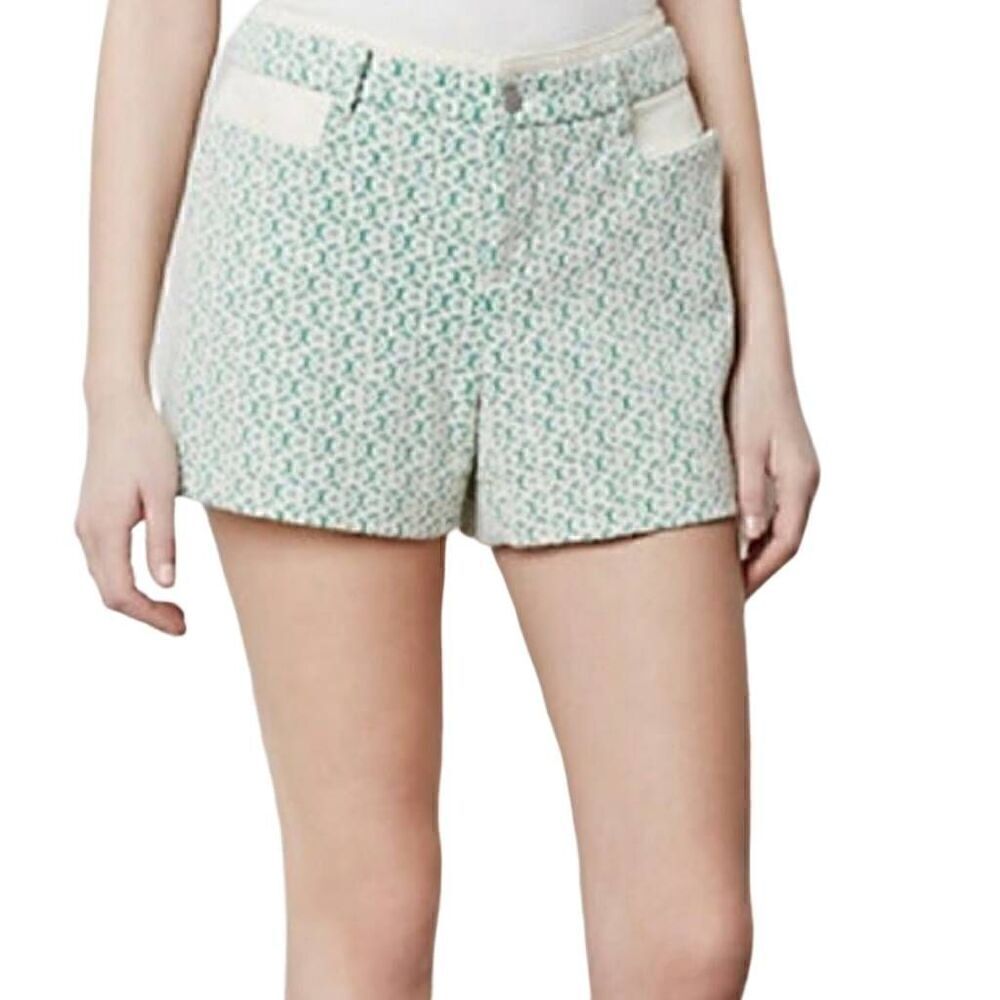 Anthropologie Cartonnier Rose Point Lace Overlay Shorts Green Cream Size 6